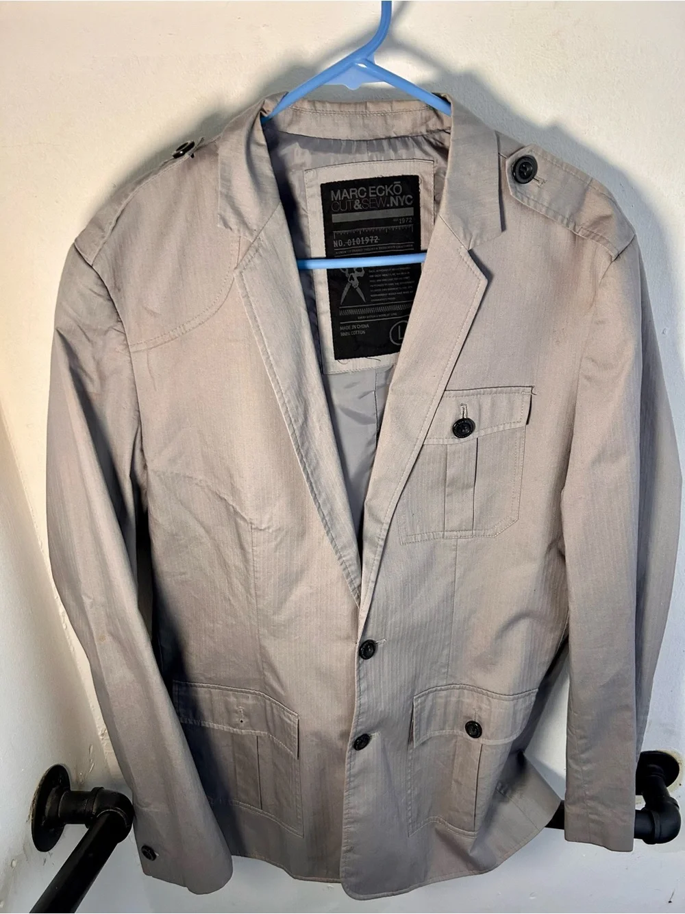 Marc Ecko Cut & Sew Blazer Mens Large Gray Cotton Military Utility Jacket Y2K